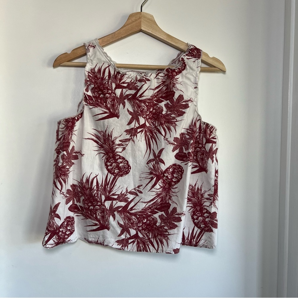 a.n.a Maroon Pineapple Tropical Open‎ Flyaway Back Sleeveless Tank Top, Size XS